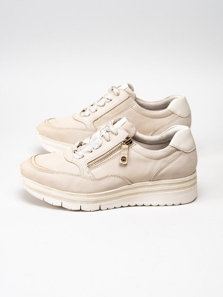 Tamaris - Ljusbeige sneakers i nubuck