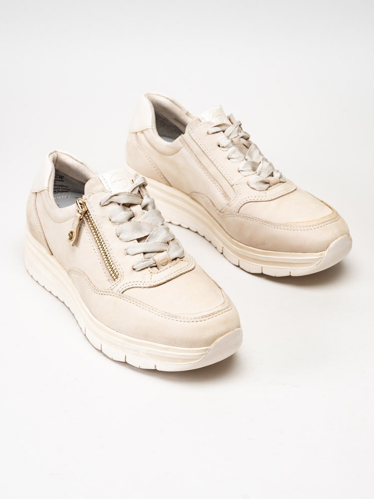 Tamaris - Ljusbeige sneakers i nubuck