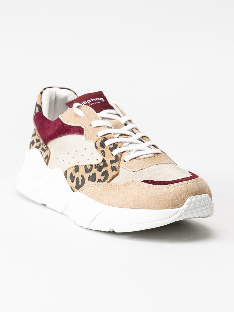 Philip Hog - Tova - Beige sneakers i mocka med leoprint