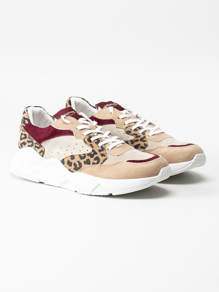 Philip Hog - Tova - Beige sneakers i mocka med leoprint