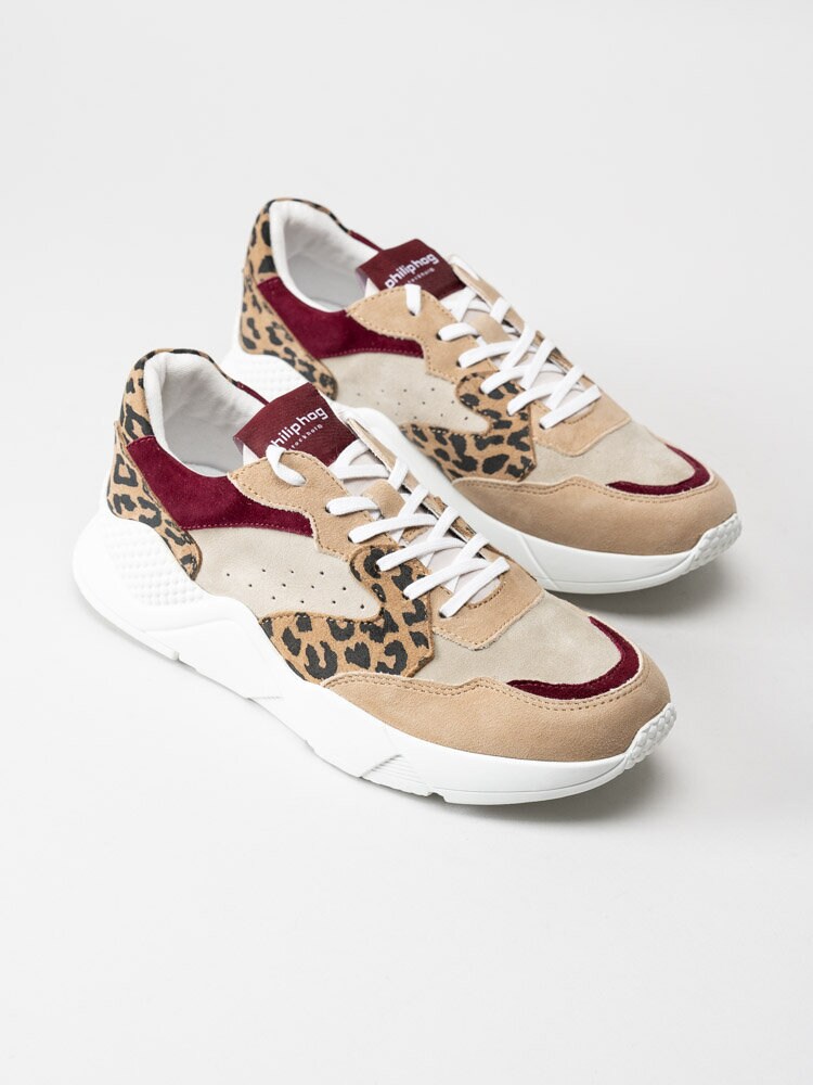 Philip Hog - Tova - Beige sneakers i mocka med leoprint