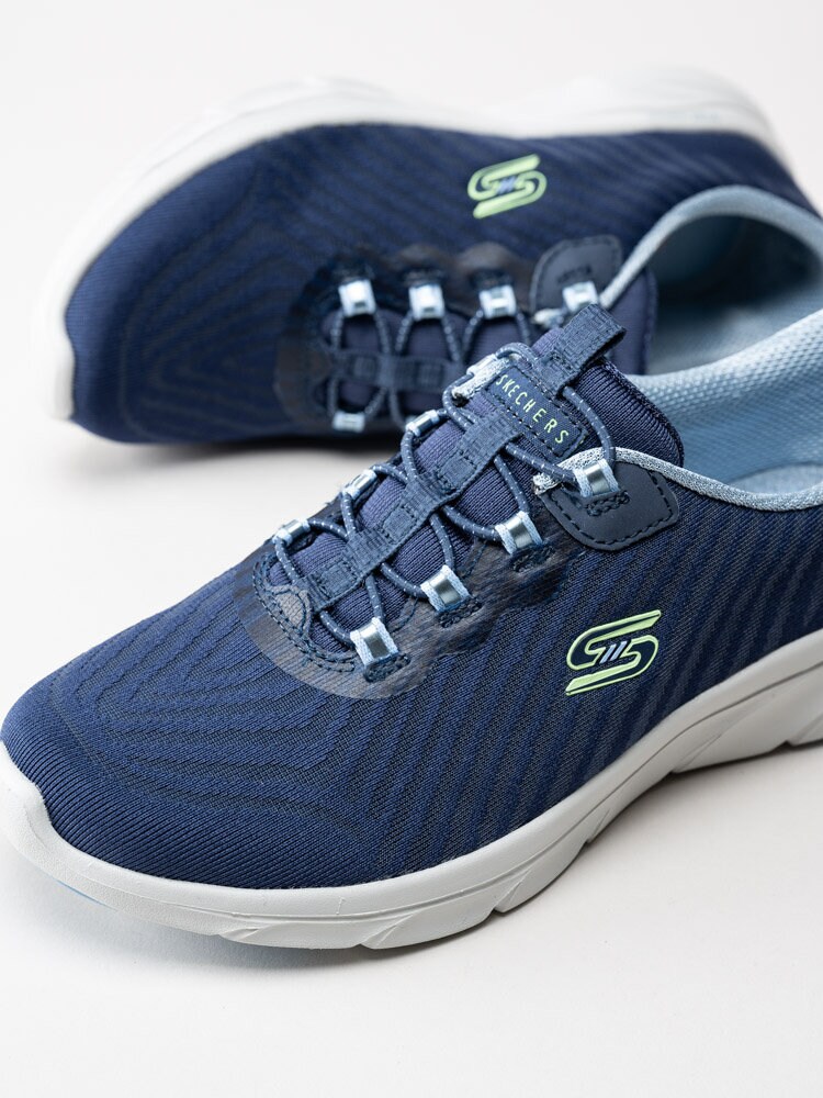 Skechers - DLux Comfort - Blå sportiga sneakers i textil