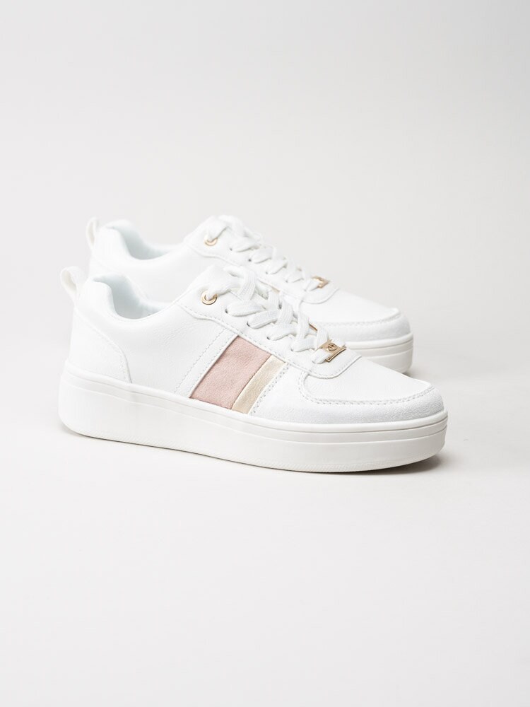 Duffy - Vita sneakers med rosa partier