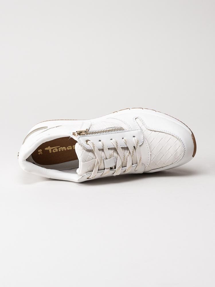 Tamaris - Vita sneakers med gulddetaljer