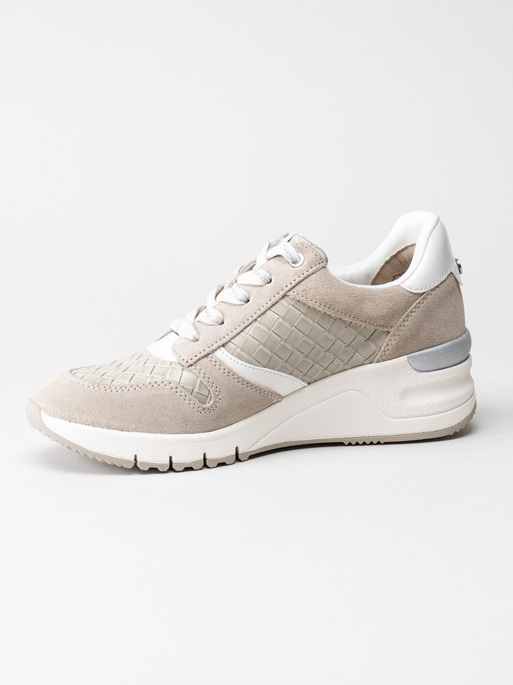 Tamaris - Beige kilklackade sneakers i mocka