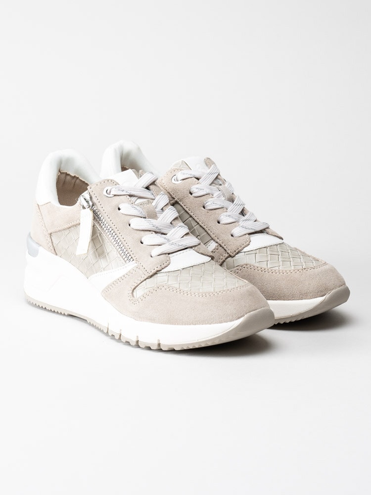 Tamaris - Beige kilklackade sneakers i mocka