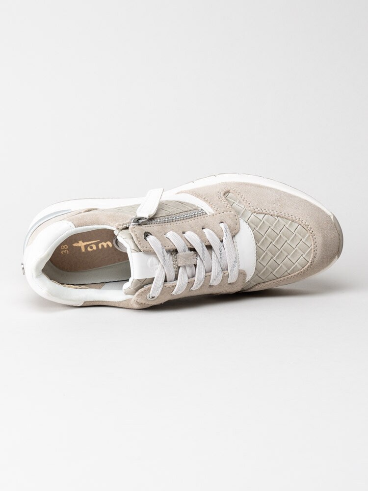 Tamaris - Beige kilklackade sneakers i mocka