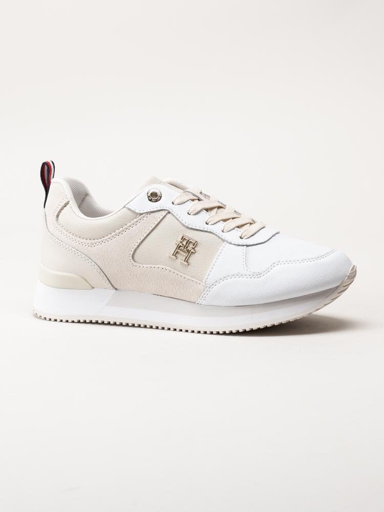 Tommy Hilfiger - TH Essential Runner - Vita och Beige sneakers i skinn och mocka