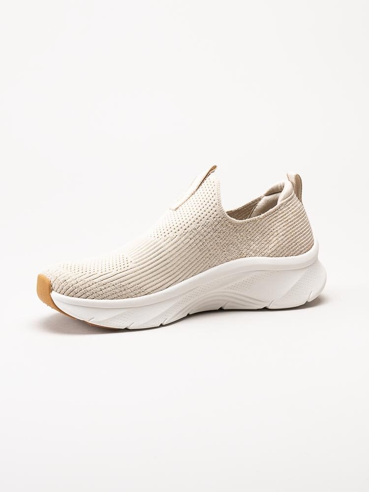 Skechers - Arch Fit DLux Glimmer Dust - Beige slip on sneakers i textil med guldglitter