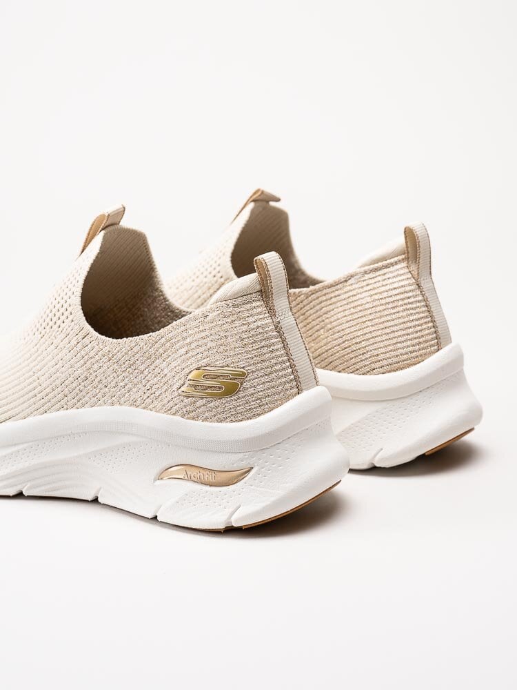 Skechers - Arch Fit DLux Glimmer Dust - Beige slip on sneakers i textil med guldglitter