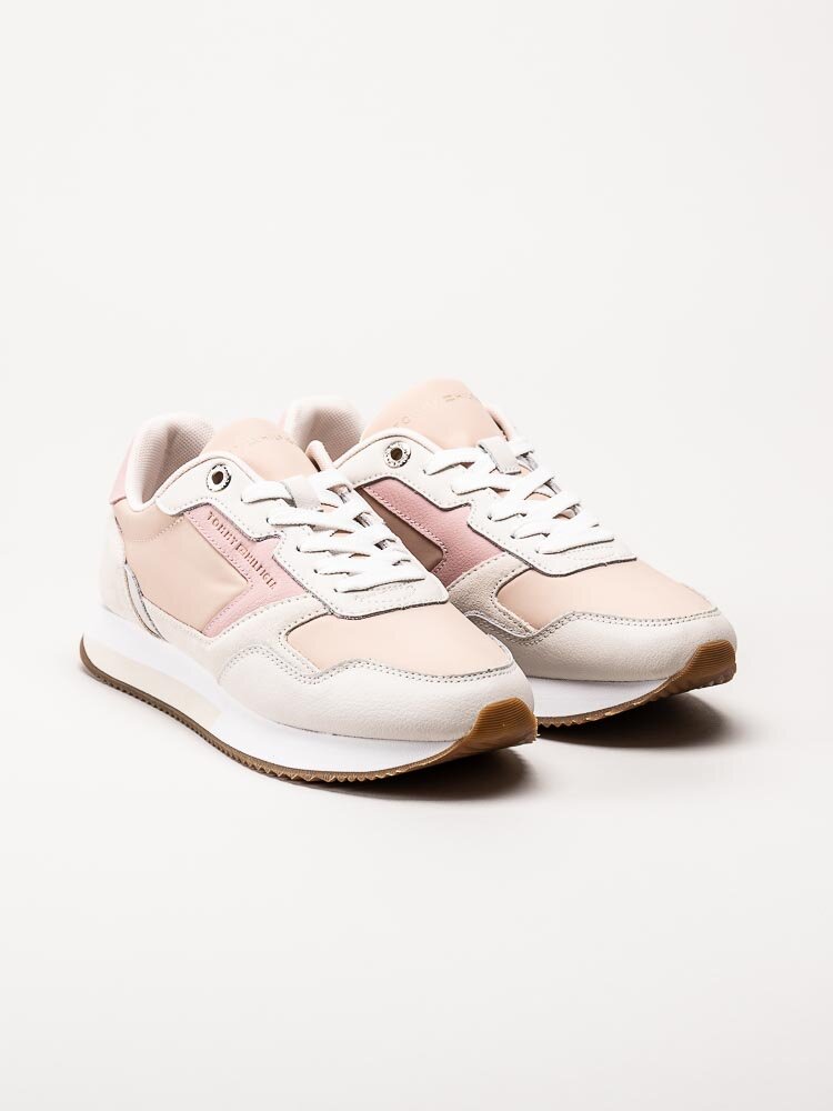 Tommy Hilfiger - Essential TH Runner - Beige sneakers med rosa detaljer