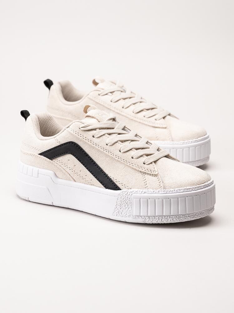 Duffy - Ljusbeige platåsneakers med en svart stripe