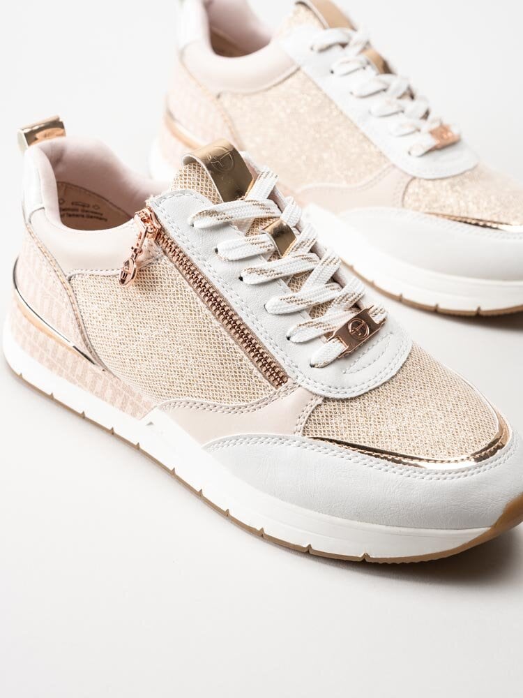 Tamaris - Rosa och vita kilklackade sneakers