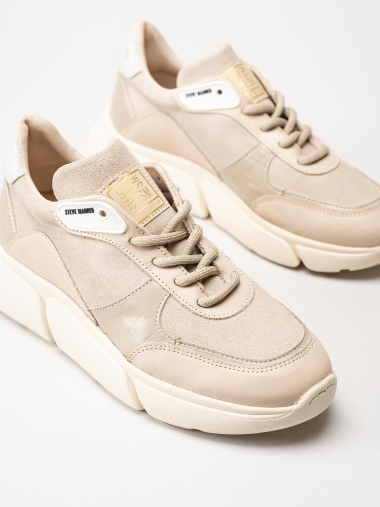 Steve Madden - Many - Beige platåsneakers i skinn