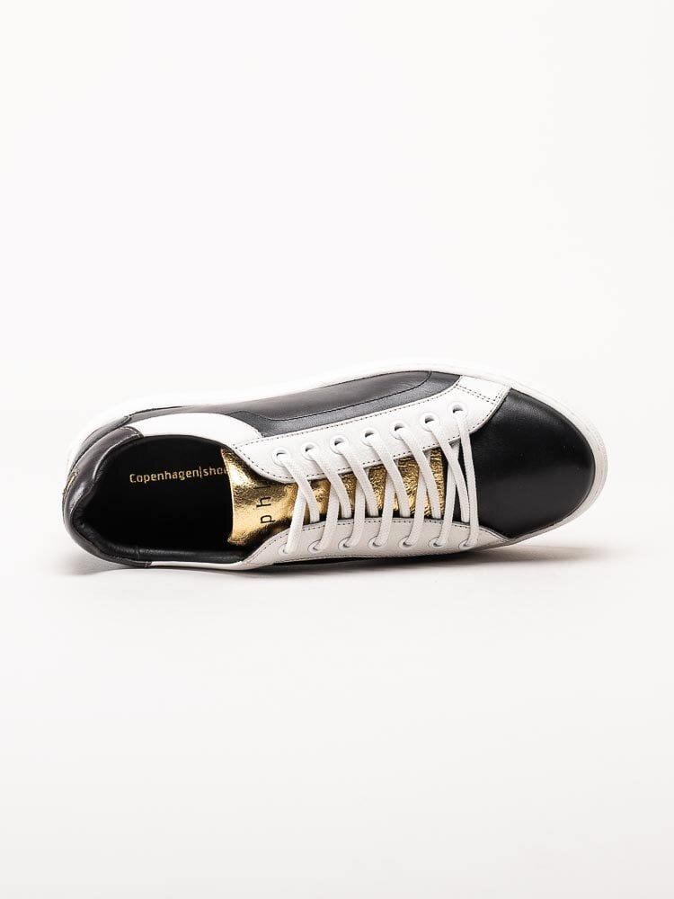 Copenhagen Shoes - Give It Up - Svart vita sneakers i skinn med guldmetallic detalj