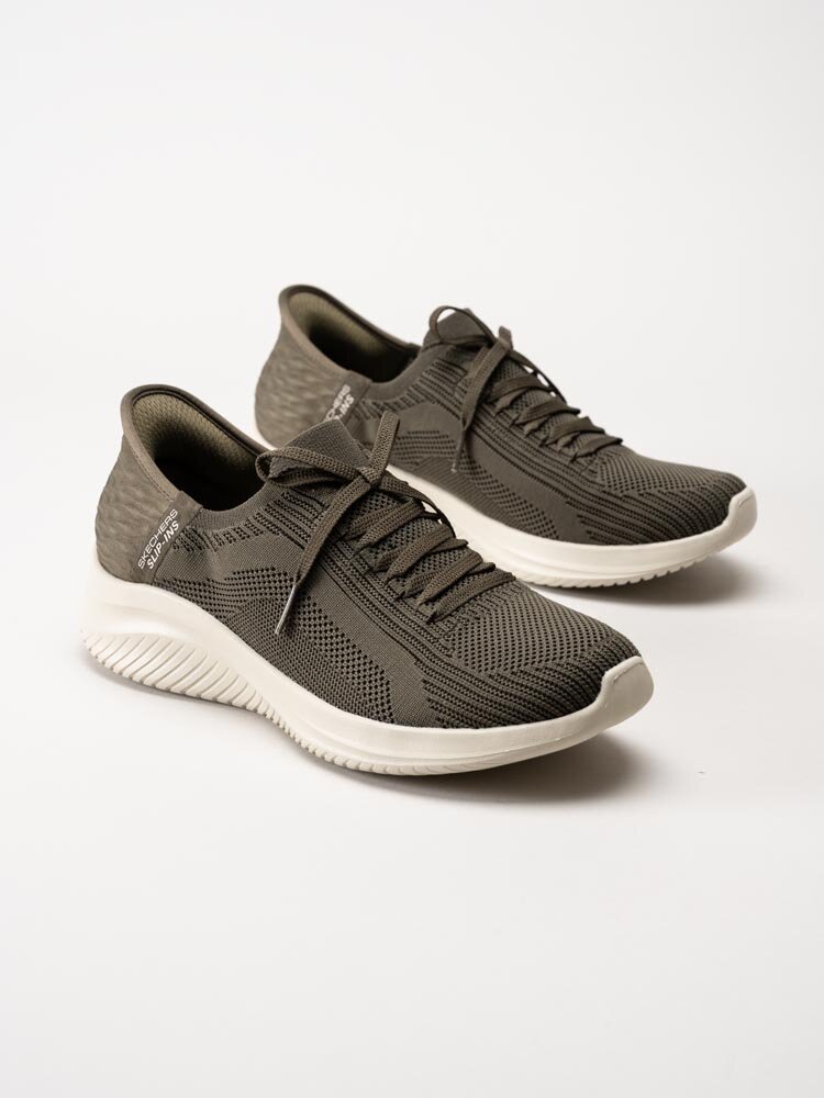Skechers - Ultra Flex 3.0 - Gröna slip on sneakers i textil