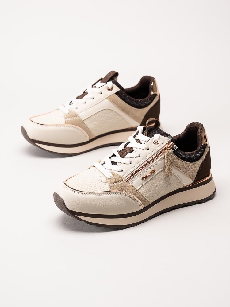 Tamaris - Beige sneakers med metallic detaljer