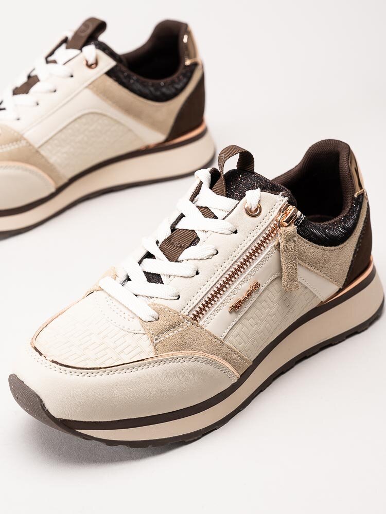 Tamaris - Beige sneakers med metallic detaljer