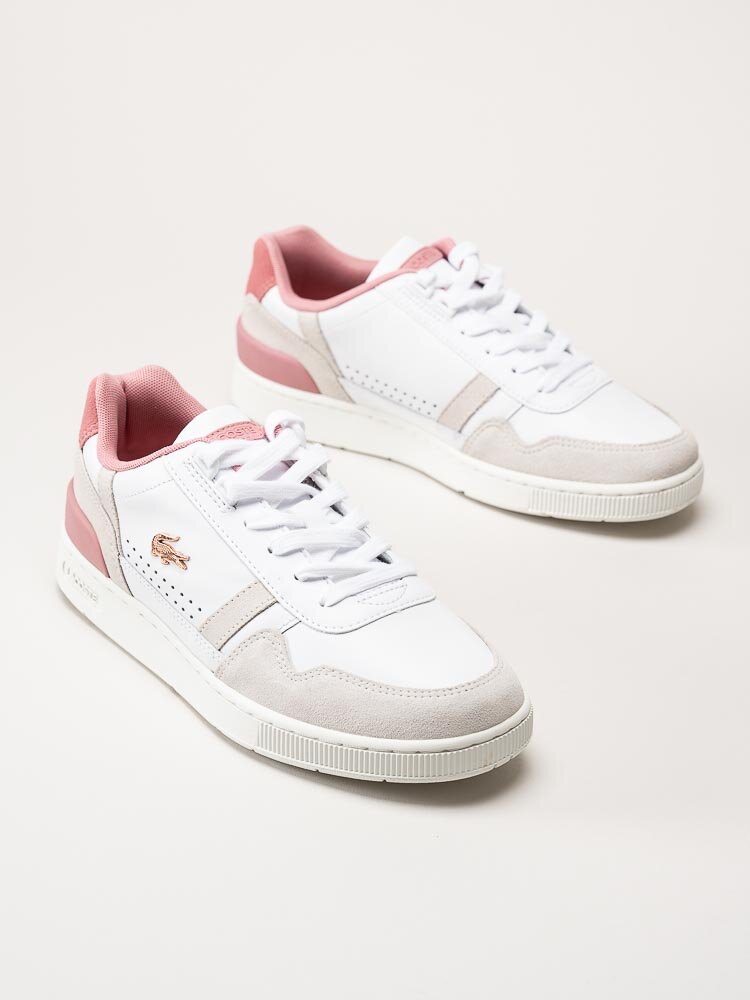 Lacoste - T-Clip - Vita skinnsneakers med rosa detaljer