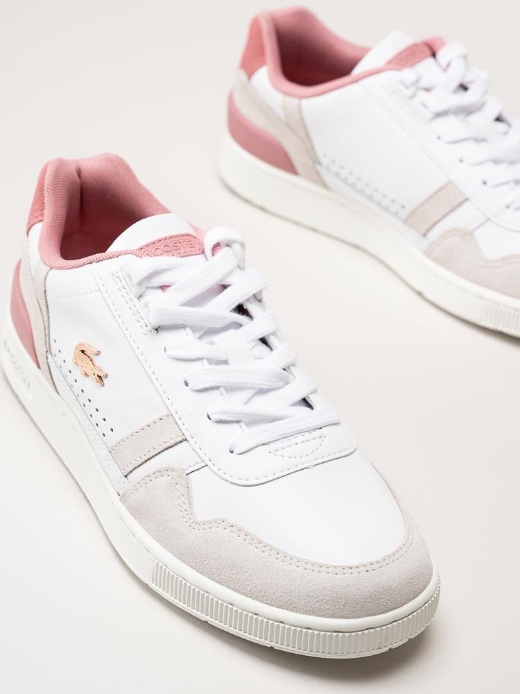 Lacoste - T-Clip - Vita skinnsneakers med rosa detaljer