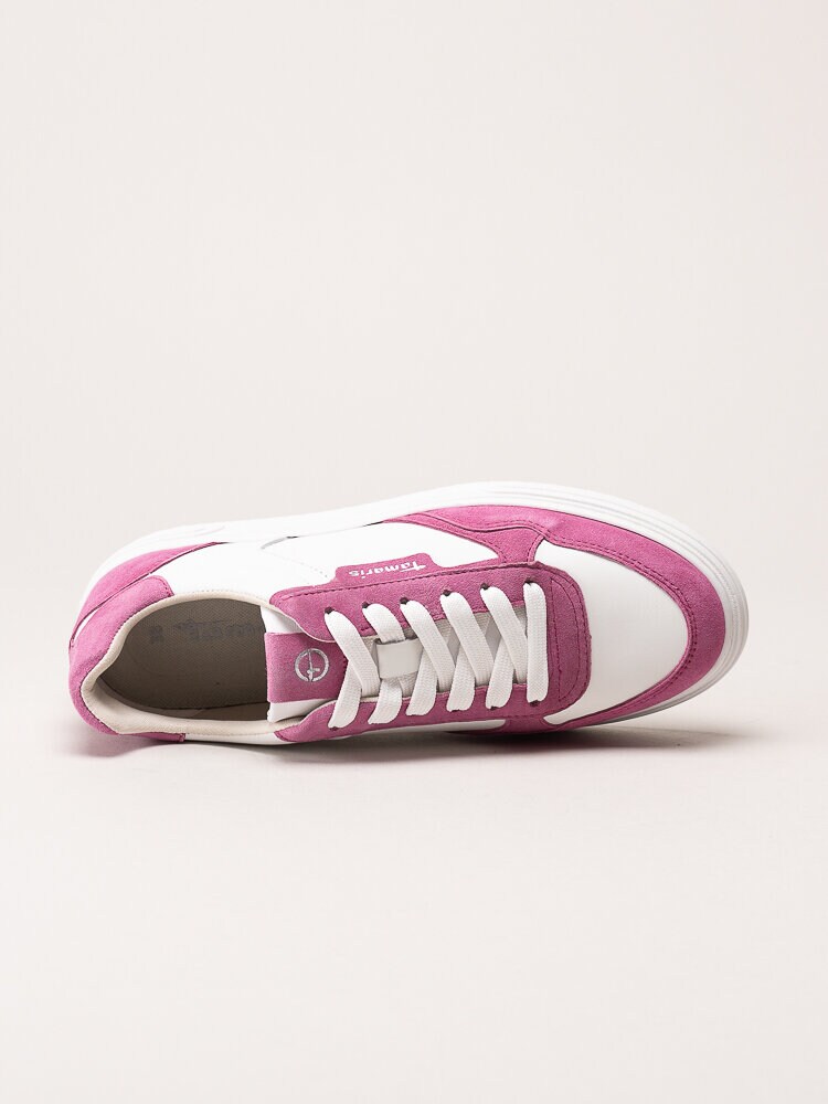 Tamaris - Vita och rosa sneakers i skinn