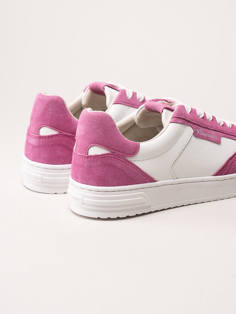 Tamaris - Vita och rosa sneakers i skinn