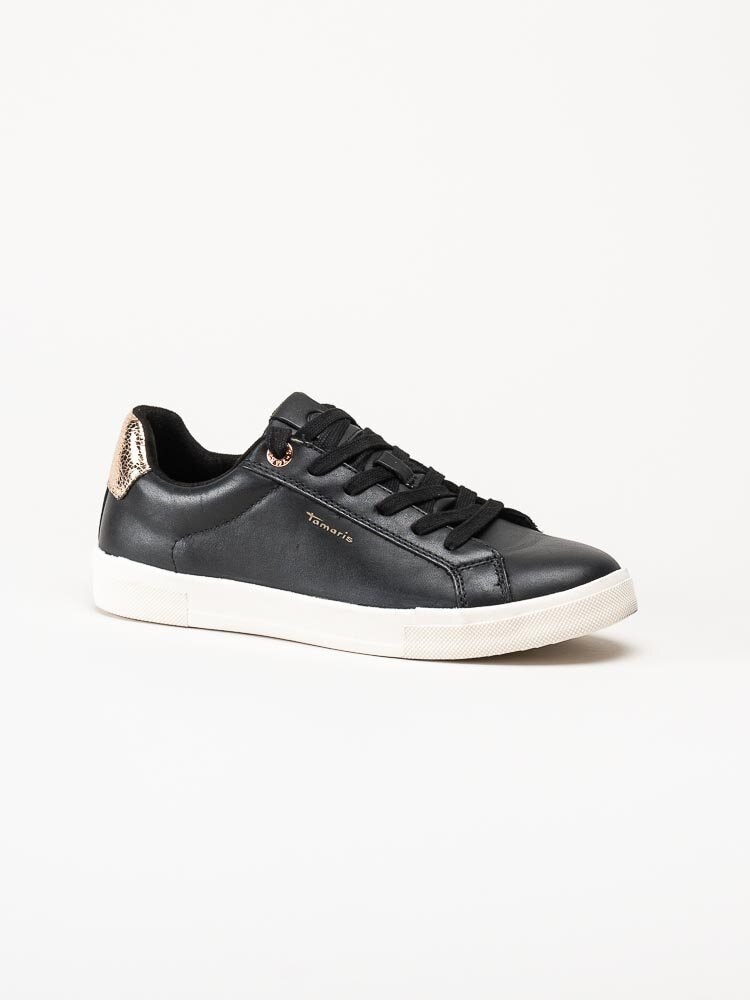 Tamaris - Svarta sneakers i skinn