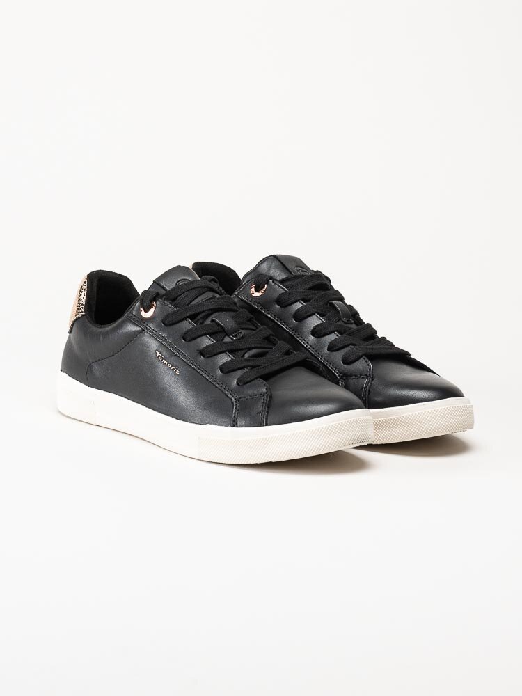 Tamaris - Svarta sneakers i skinn