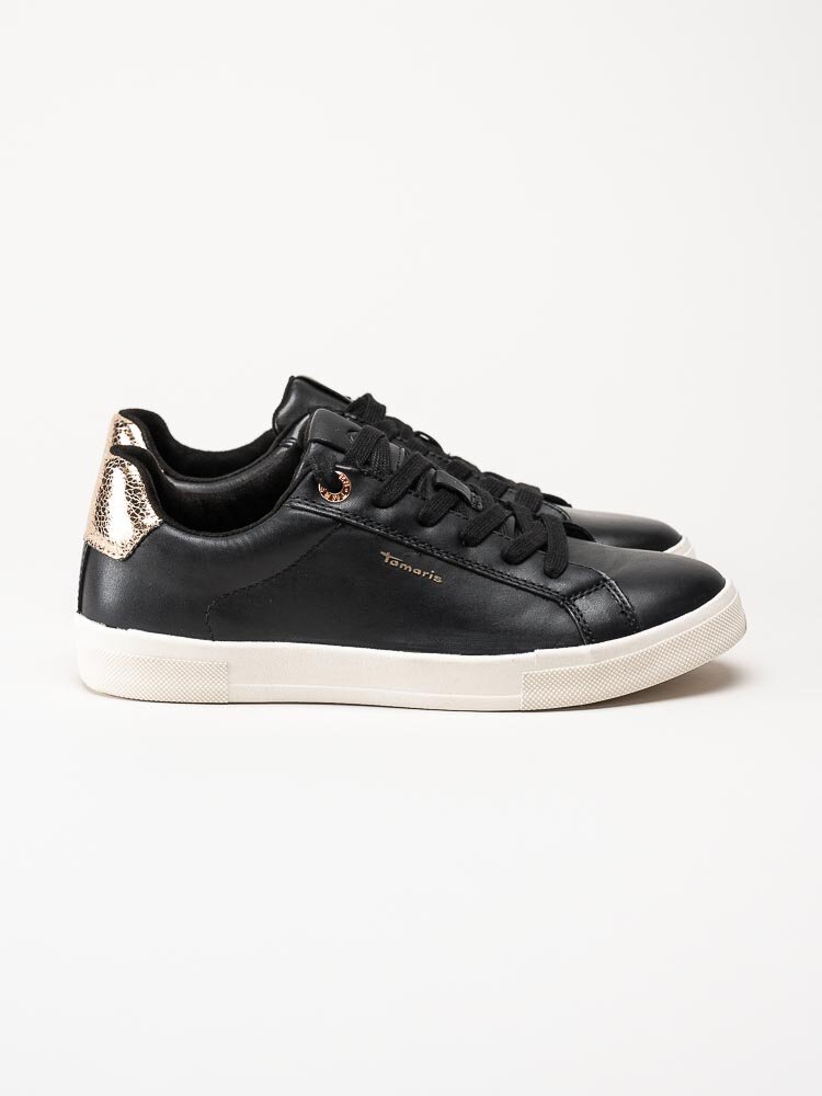 Tamaris - Svarta sneakers i skinn