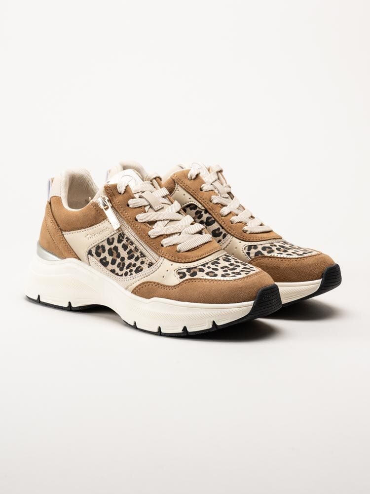 Tamaris - Bruna leopardmönstrade sneakers