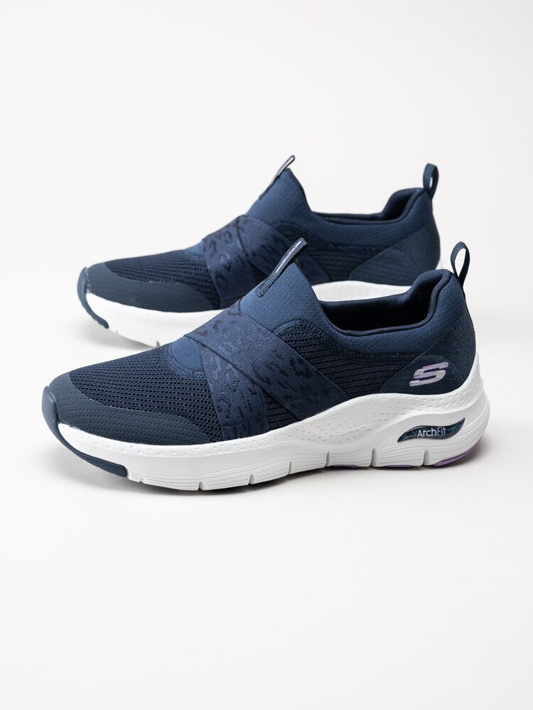 Skechers - Womens Arch Fit - Blå slip on sneakers i textil