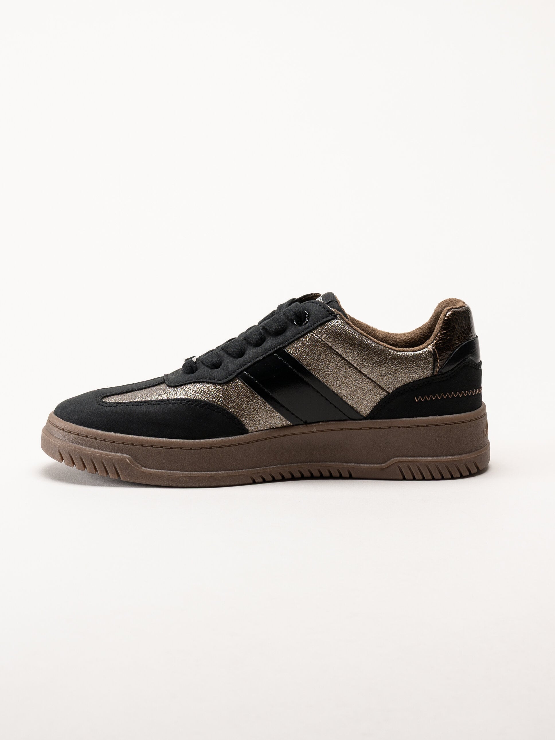 S.Oliver - Svarta sneakers med partier i mörk guldfärg