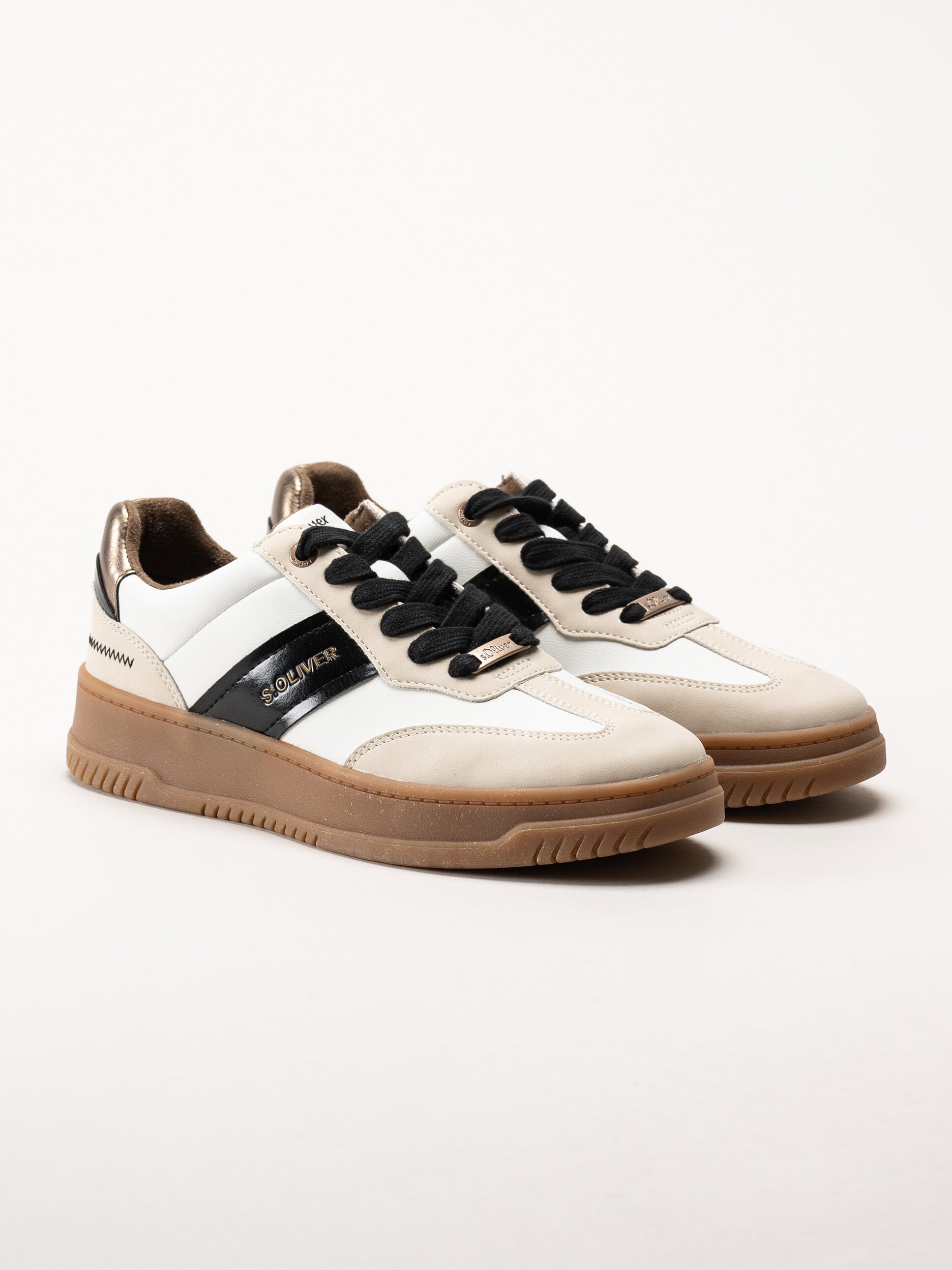S.Oliver - Vita sneakers med partier i beige och svart