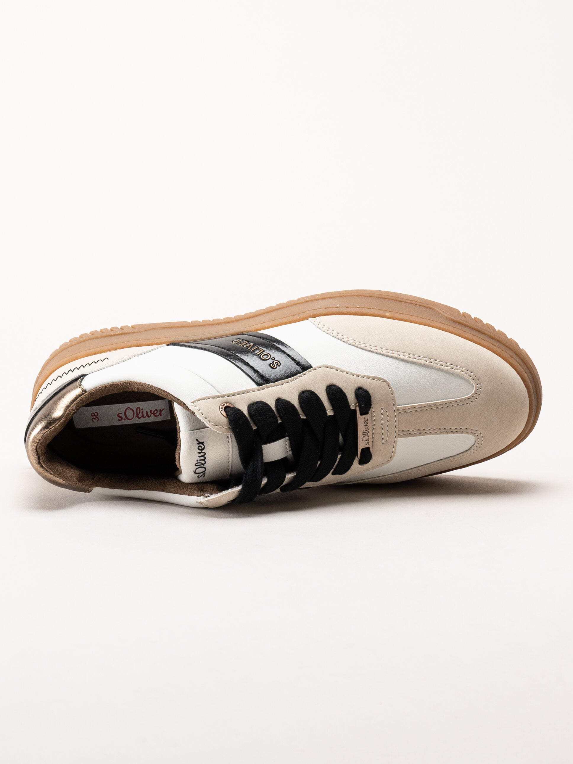 S.Oliver - Vita sneakers med partier i beige och svart