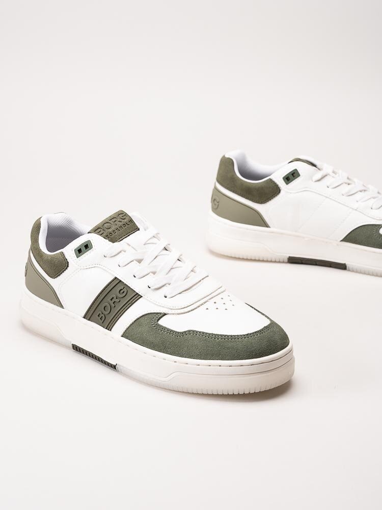 Björn Borg - T2300 Blk M - Vita sneakers med gröna partier