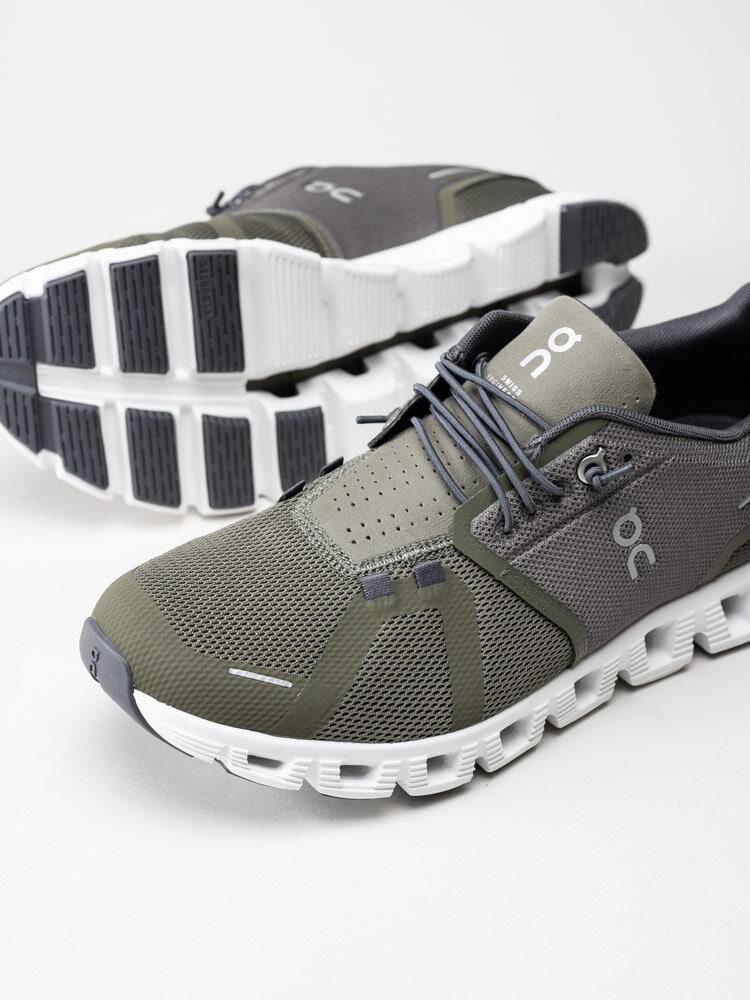 On - Cloud 5 - Olivgröna sportiga sneakers i textil