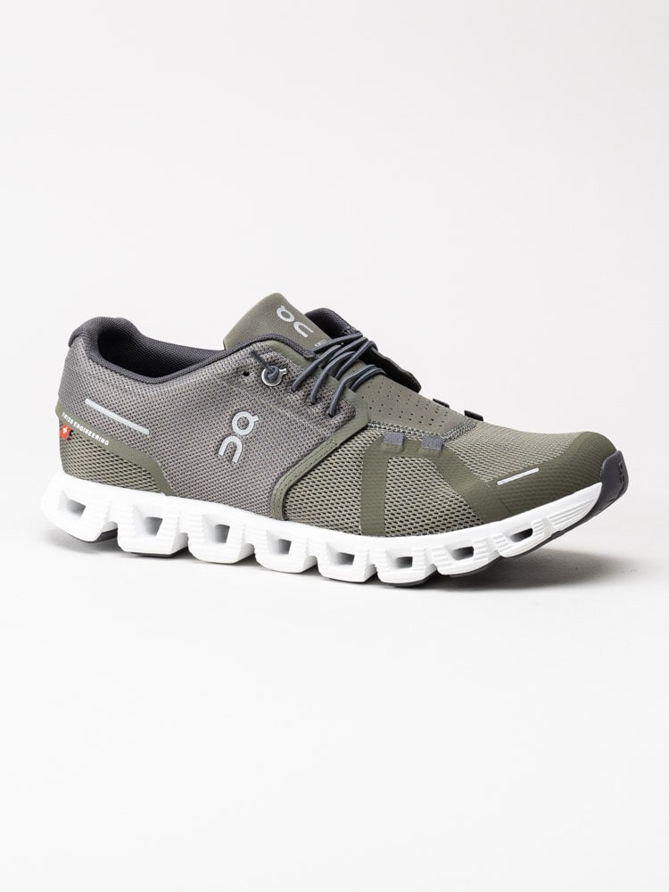 On - Cloud 5 - Olivgröna sportiga sneakers i textil