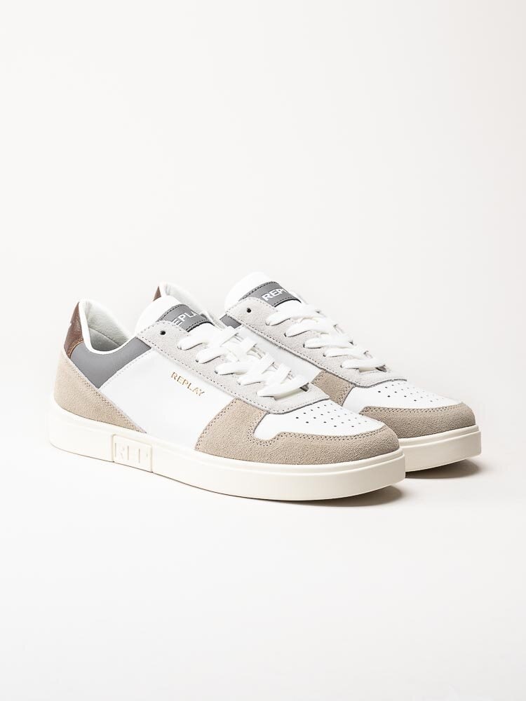 Replay - Polys Court 3 Sneaker - Vita sneakers med bruna och grå partier