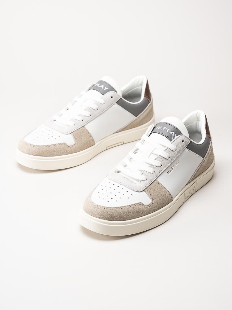 Replay - Polys Court 3 Sneaker - Vita sneakers med bruna och grå partier