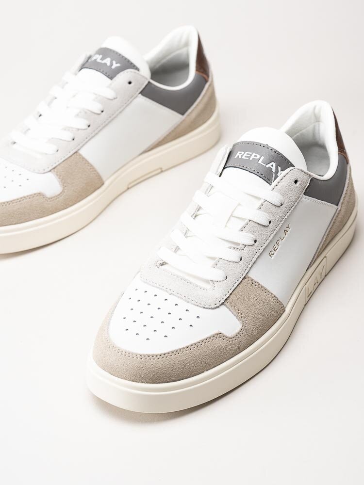 Replay - Polys Court 3 Sneaker - Vita sneakers med bruna och grå partier