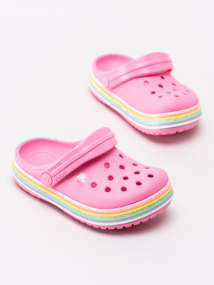 64201006 Crocs Crocband Rainbow Glitter Clog Kids 206151-669 Rosa badtofflor med regnbåge-6