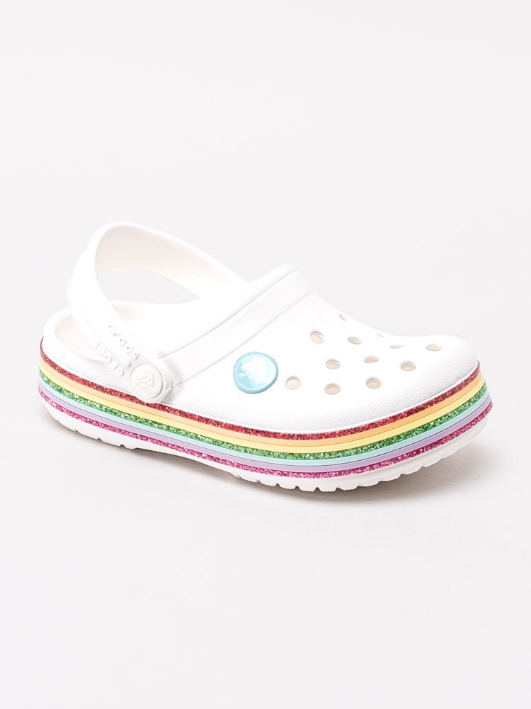 64201007 Crocs Crocband Rainbow Glitter Clog Kids 206151-100 Vita badtofflor med regnbåge-1