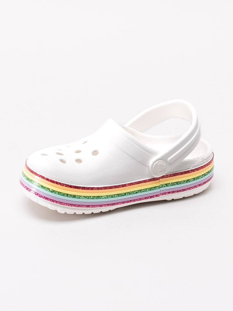 64201007 Crocs Crocband Rainbow Glitter Clog Kids 206151-100 Vita badtofflor med regnbåge-2