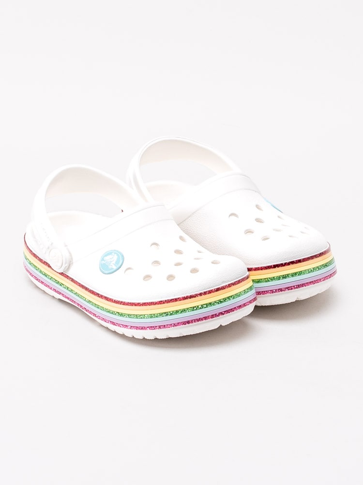 64201007 Crocs Crocband Rainbow Glitter Clog Kids 206151-100 Vita badtofflor med regnbåge-3