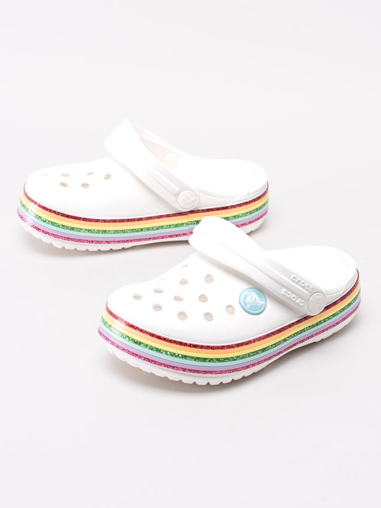 64201007 Crocs Crocband Rainbow Glitter Clog Kids 206151-100 Vita badtofflor med regnbåge-6