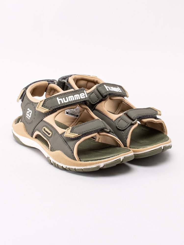 64201019 Hummel Sandal Trekking Junior 205775-6754 Mörkgröna sandaler med beige partier-3