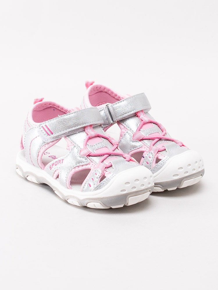 64201023 Gulliver 433-0983-02 Silvermetalliska sandalskor med rosa detaljer -3