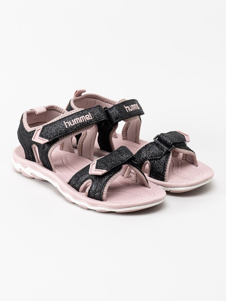 Hummel - Sandal Sport Glitter Jr - Svartglittriga sandaler med rosa detaljer