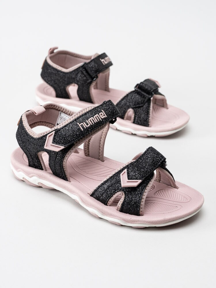 Hummel - Sandal Sport Glitter Jr - Svartglittriga sandaler med rosa detaljer