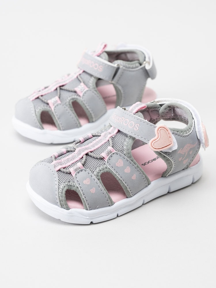Kangaroos - K-Mini - Grå sandaler med rosa hjärtan